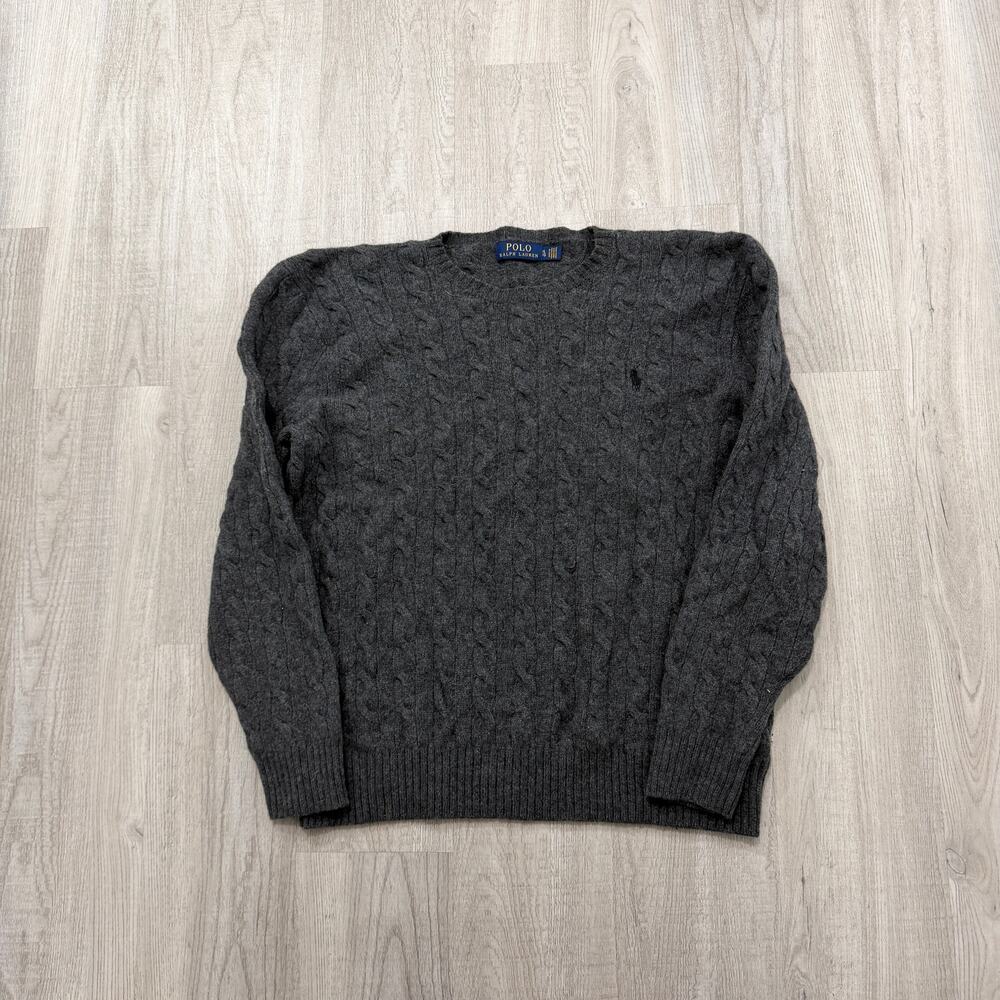 Polo Ralph Lauren Sweater Women's XL Gray Cable Knit Cashmere Wool Preppy
